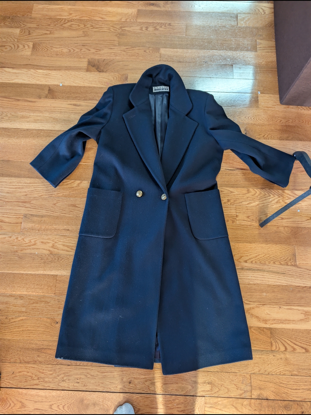 Vintage Leslie Fay Navy Wool Maxi Coat Gold Crest Buttons Anglo Fabrics 12